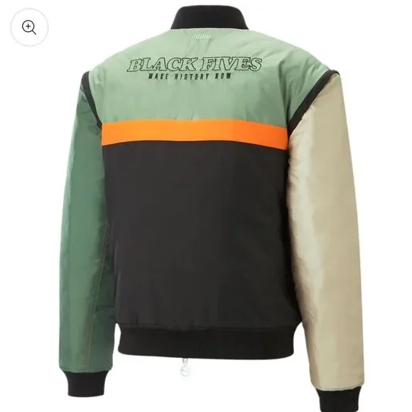 Puma Unisex Green Color-Blocked Reversible Collared Bomber Jacket Size M - Picture 6 of 8